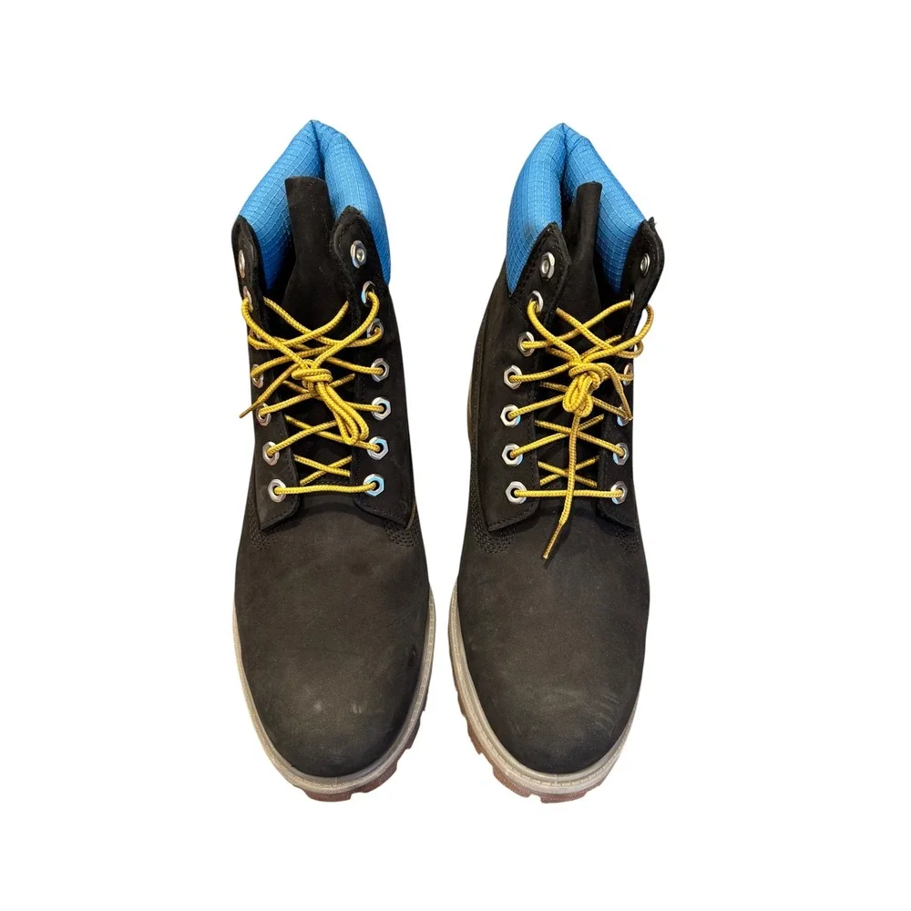 Timberland 6 Inch Premium Black Nubuck Blue Ripstop Boots Mens 10.5 New